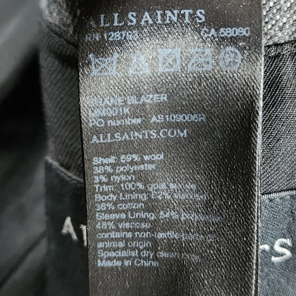 AllSaints Crane Blazer Mens 36 Grey Wool Blend Italian Cloth Jacket MM001K S